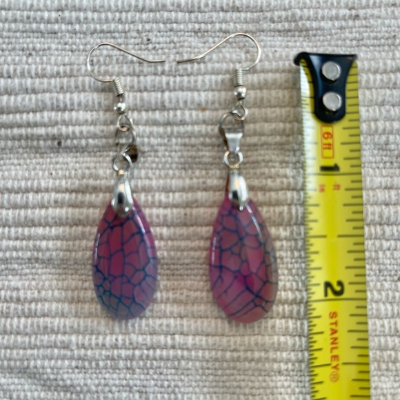 Crazy Lace Agate tear drop earrings - silver. - Picture 2 of 3